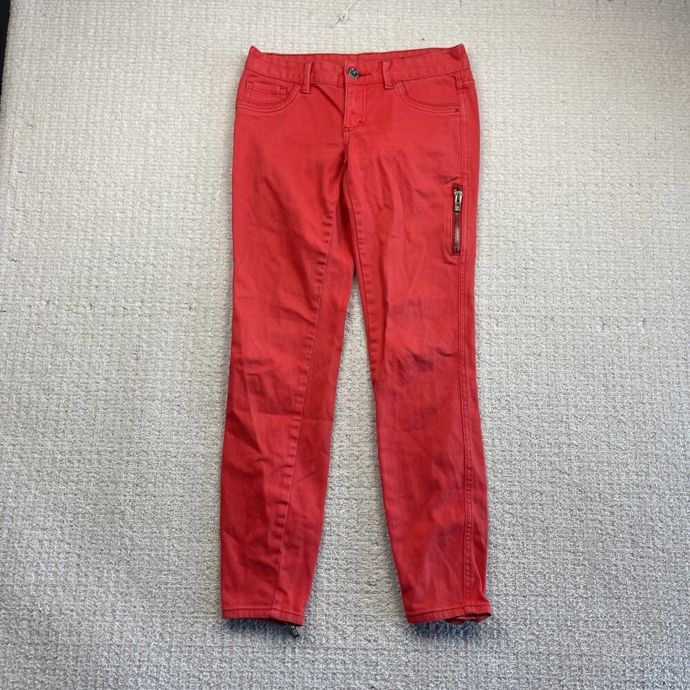 Armani Exchange Skinny Jeans Womens Sz 2 Red Slim Ankle Zip Stretch Denim Pants